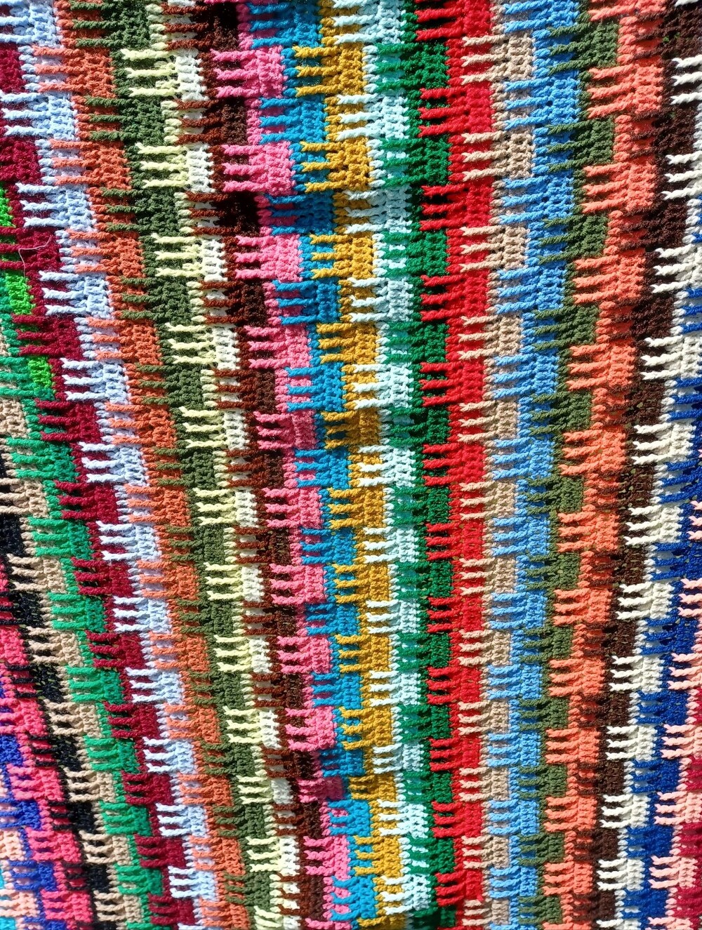 Handmade Colorful Multicolor Crochet Blanket Throw Bold Bright Beautiful 45"x84"